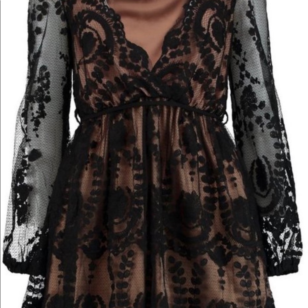 NWOT Boutique Lace Plunge Skater Dress